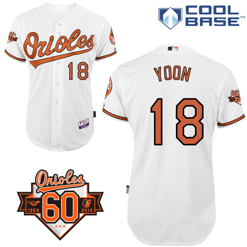 Suk-min Yoon #18 MLB Jersey-Baltimore Orioles Men's Authentic Home White Cool Base/Commemorative 60th Anniversary Patch Baseball Jersey